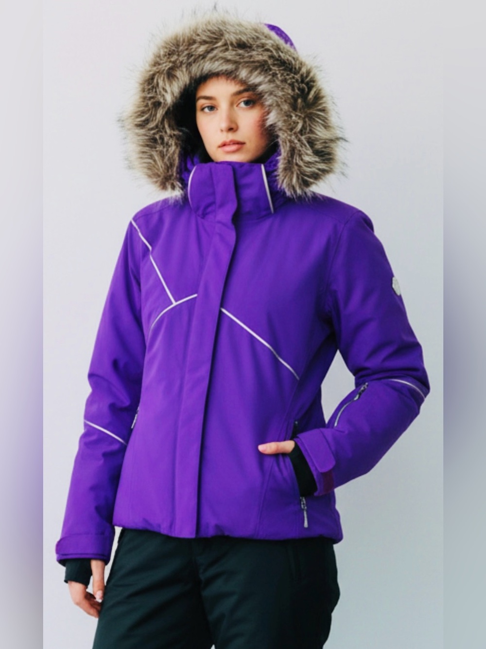 SUNICE Rosedale Ski Jacket with Real Silver Fox Fur Trim Hood Size 8